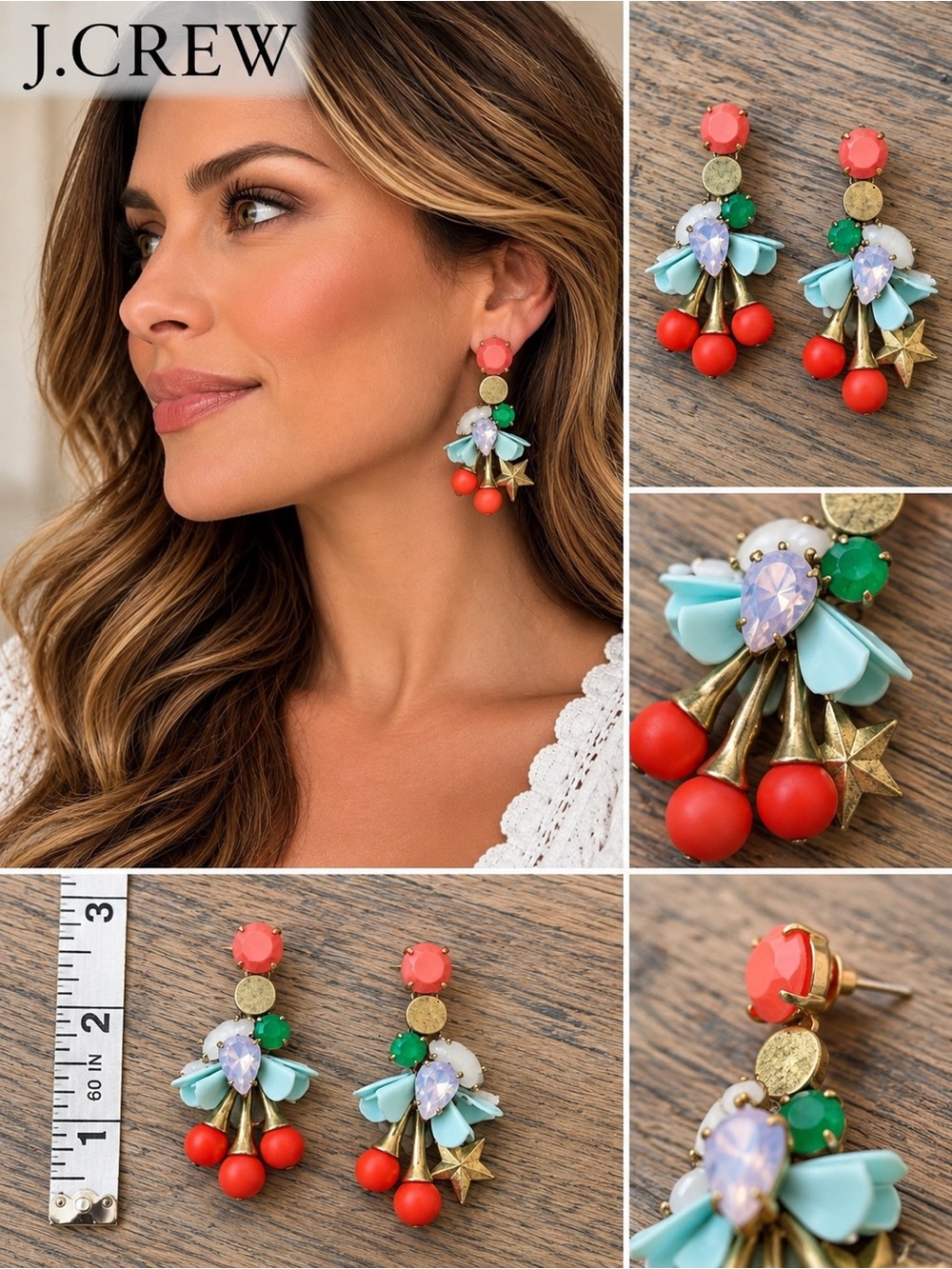 J.Crew Statement Chandelier Earrings Multicolor Crystal Floral Star Dangle